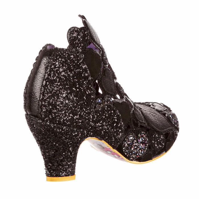 Irregular Choice Black Glitter Heart Cut Out Slip On Mid Heel Shoes | Meile