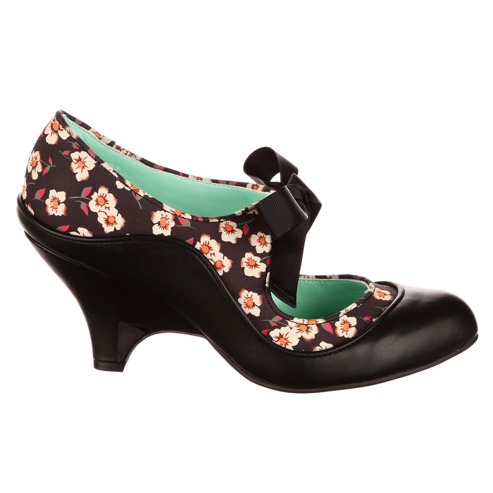 Irregular Choice Black Mary-Jane Curved Heel Vintage Lace-Up Heels | Looking Lovely