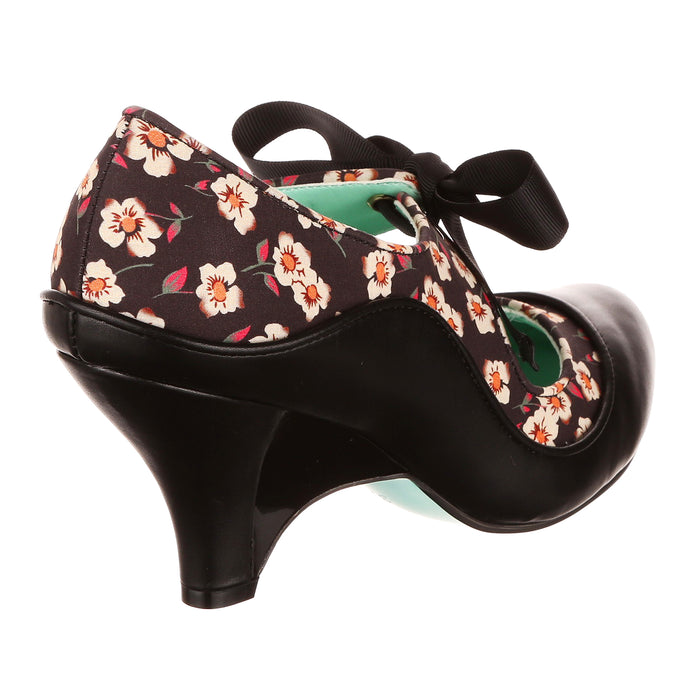 Irregular Choice Black Mary-Jane Curved Heel Vintage Lace-Up Heels | Looking Lovely