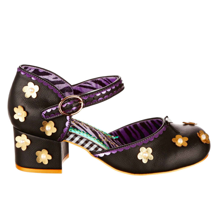 Irregular Choice Black Mod Daisy Mary-Jane Block Heeled Shoes | Mervelyn