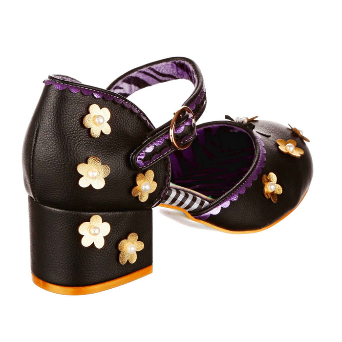 Irregular Choice Black Mod Daisy Mary-Jane Block Heeled Shoes | Mervelyn
