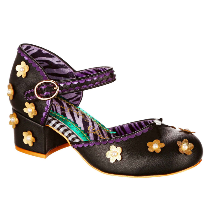 irregular choice Black Mod Daisy Mary-Jane Block Heeled Shoes | Mervelyn
