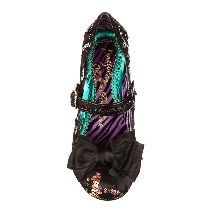 Irregular Choice Black Ornate Sequin Mary Jane Low Heeled Occasion Shoes | Summer Breeze