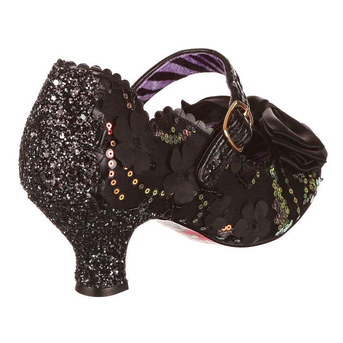 Irregular Choice Black Ornate Sequin Mary Jane Low Heeled Occasion Shoes | Summer Breeze Wide Fit