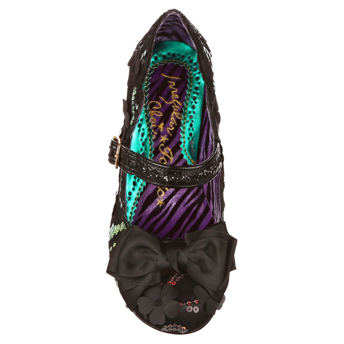 Irregular Choice Black Ornate Sequin Mary Jane Low Heeled Occasion Shoes | Summer Breeze Wide Fit