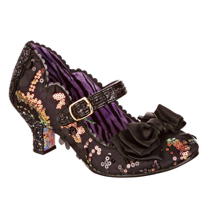 irregular choice Black Ornate Sequin Mary Jane Low Heeled Occasion Shoes | Summer Breeze