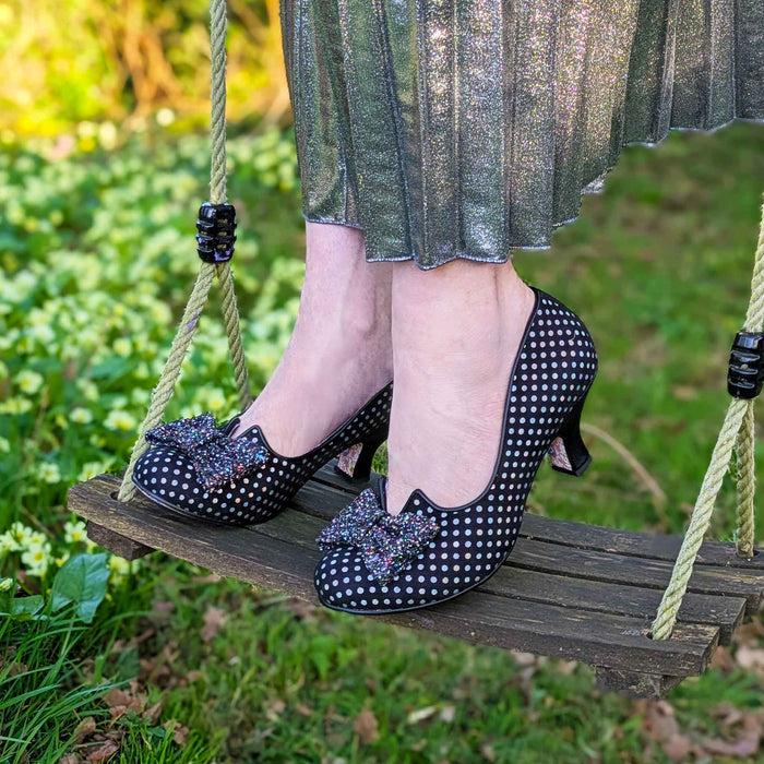 Irregular Choice Black Polka Dot Retro Rockabilly Mid Heel Shoes | Dazzling Diva