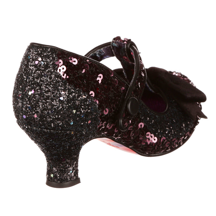 Irregular Choice Black Sequin Glitter T-Bar Mid Heel Shoes | Eccentric Evening | Irregular Choice