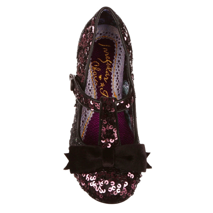 Irregular Choice Black Sequin Glitter T-Bar Mid Heel Shoes | Eccentric Evening | Irregular Choice