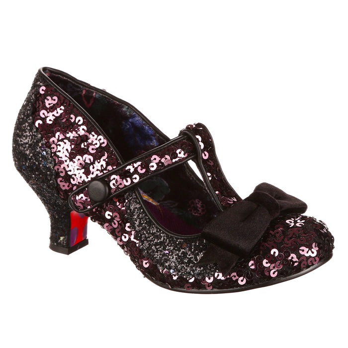 irregular choice Black Sequin Glitter T-Bar Mid Heel Shoes | Eccentric Evening | Irregular Choice
