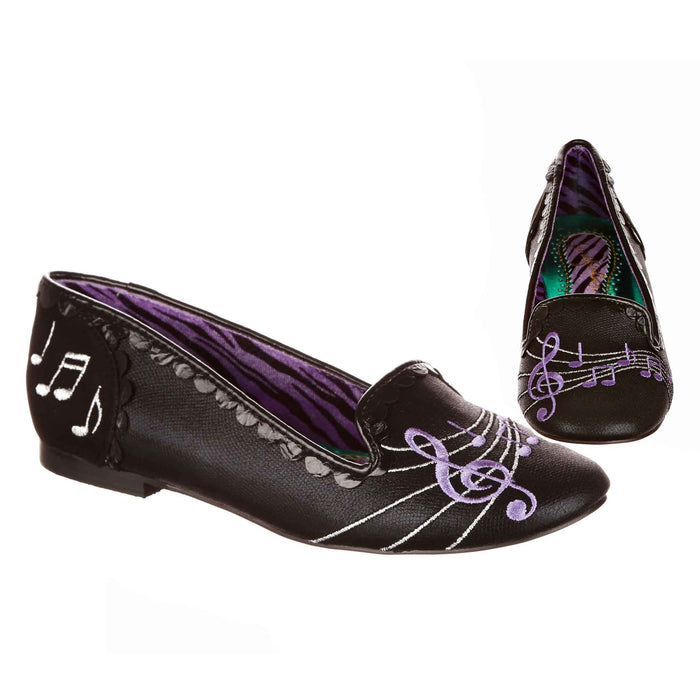 irregular choice Black Slip On Ballet Pumps Musical Notes Print | Smooth Jazz