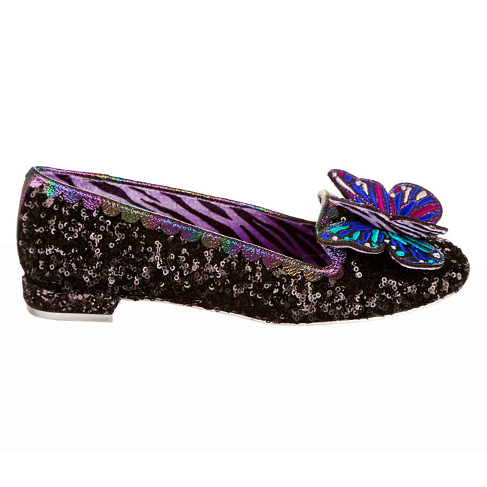 Irregular Choice Black Sparkling Flat Formal Shoes Butterfly Toe | Madam Monarch