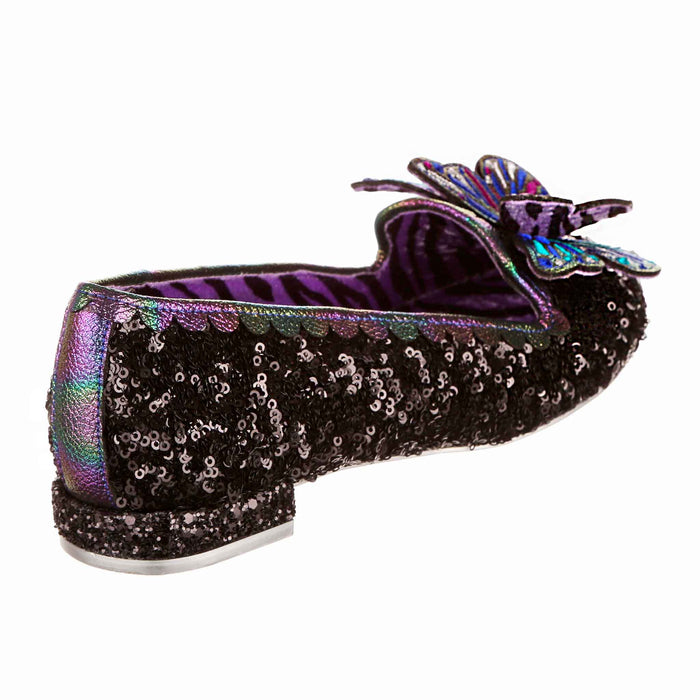 Irregular Choice Black Sparkling Flat Formal Shoes Butterfly Toe | Madam Monarch