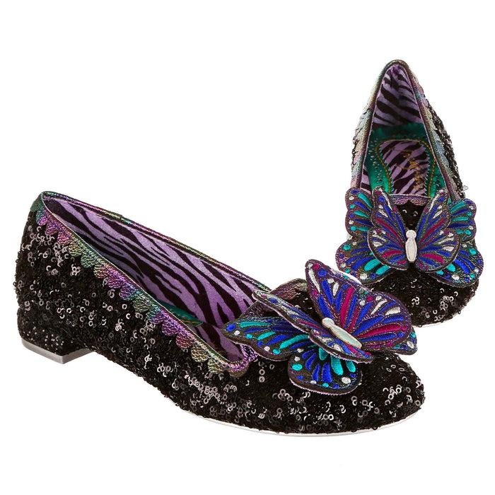 irregular choice Black Sparkling Flat Formal Shoes Butterfly Toe | Madam Monarch