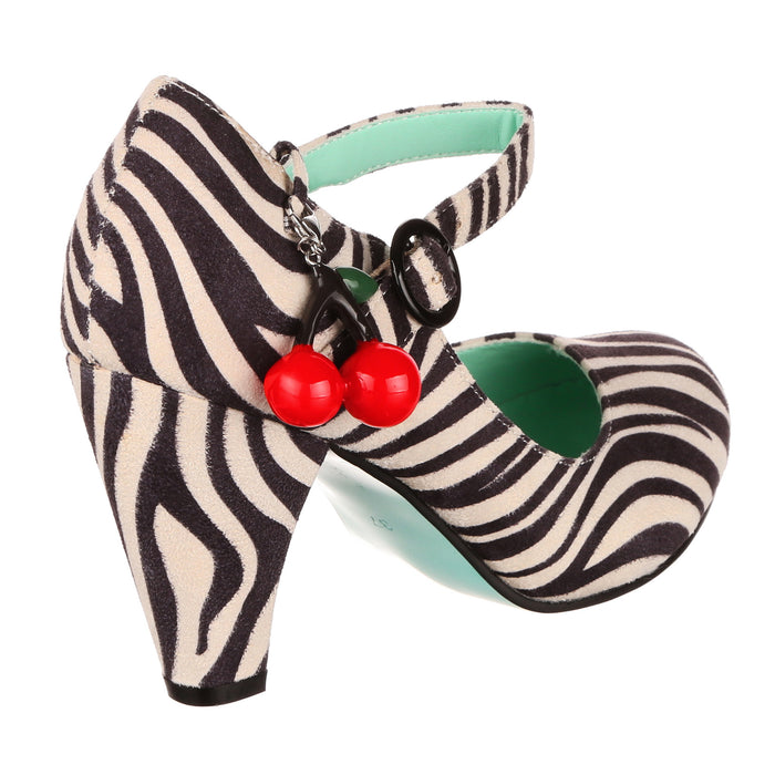 Irregular Choice Black & White Zebra Print Mary Jane 50s High Heels | Cherry Champ