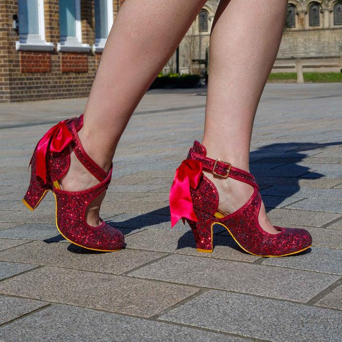 Irregular Choice Burgundy Red Cross Strap High Heel Fancy Shoes | Pomp It Up