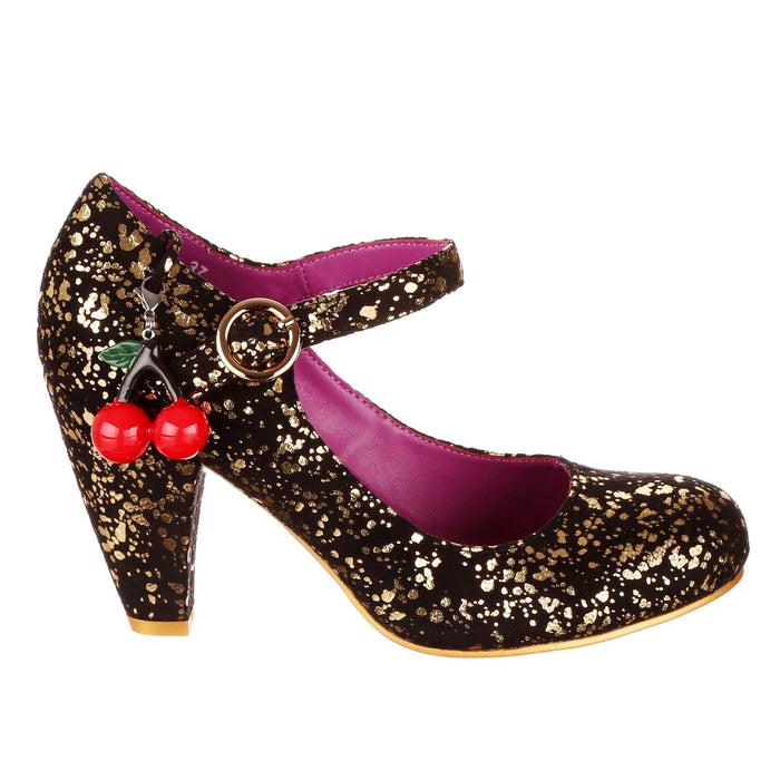 Irregular Choice Cherry Champ | High Heeled Gold Black Fleck Vintage Style Shoes | Irregular Choice