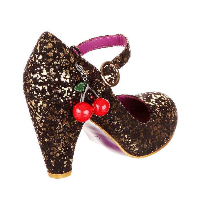 Irregular Choice Cherry Champ | High Heeled Gold Black Fleck Vintage Style Shoes | Irregular Choice