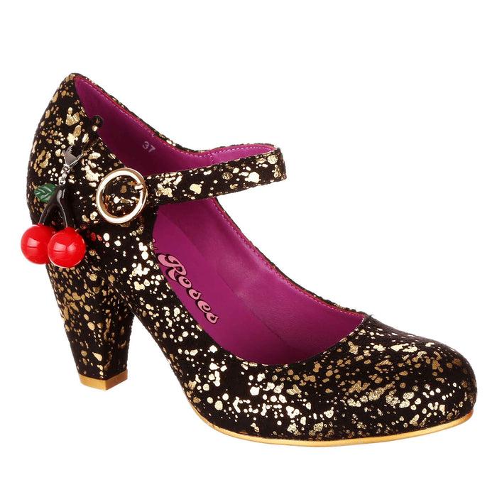 irregular choice Cherry Champ | High Heeled Gold Black Fleck Vintage Style Shoes | Irregular Choice