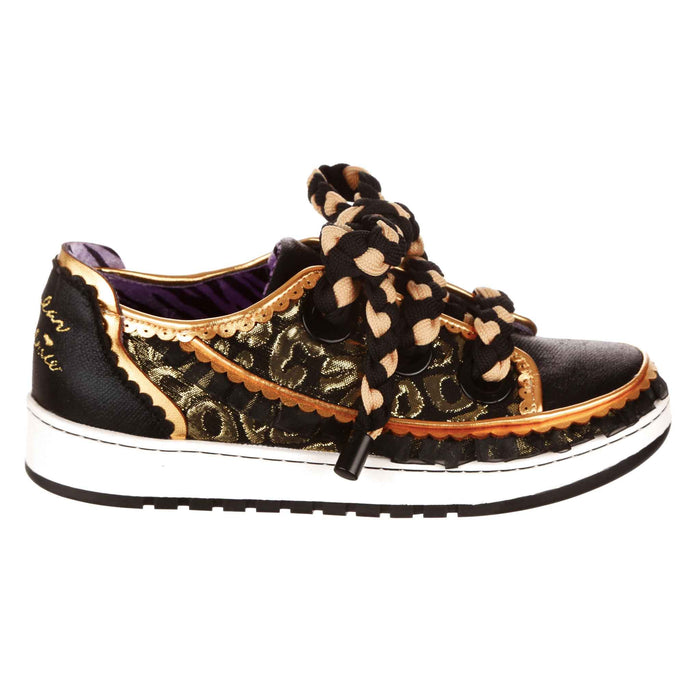 Irregular Choice Chunky Lace Up Trainers Black Frilly Flat Sneakers | Double Play