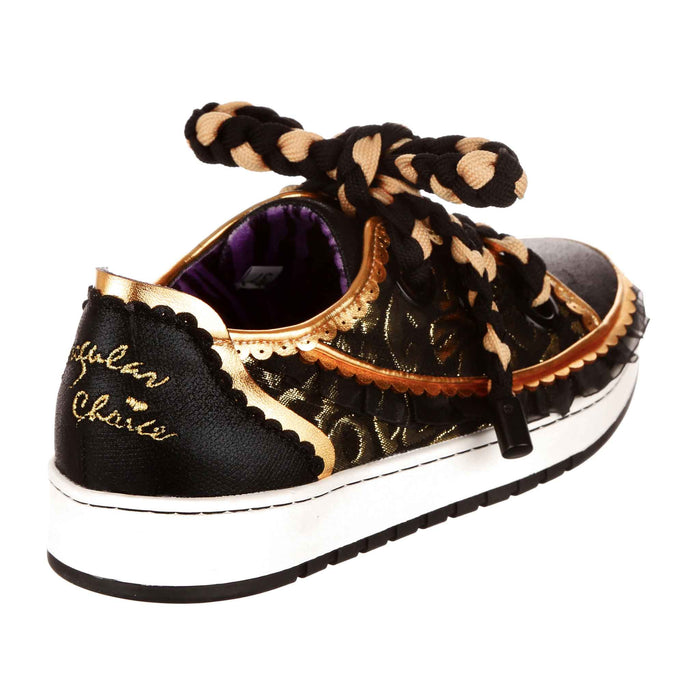 Irregular Choice Chunky Lace Up Trainers Black Frilly Flat Sneakers | Double Play