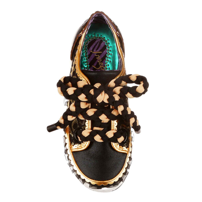 Irregular Choice Chunky Lace Up Trainers Black Frilly Flat Sneakers | Double Play