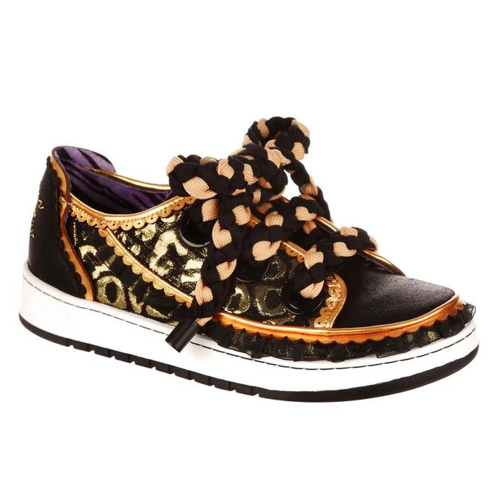 irregular choice Chunky Lace Up Trainers Black Frilly Flat Sneakers | Double Play