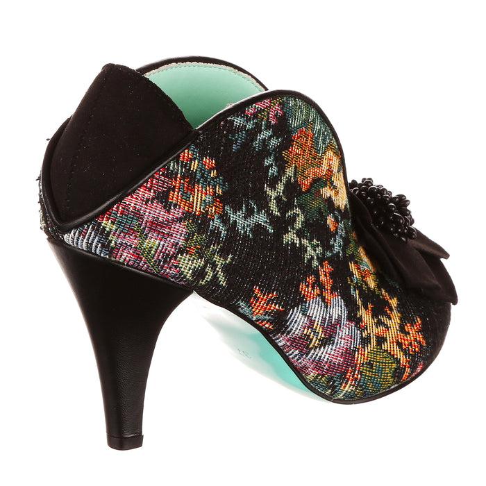 Irregular Choice Dark Floral Tapestry Black Slip On High Heel Shoes | Moonlit Serenade