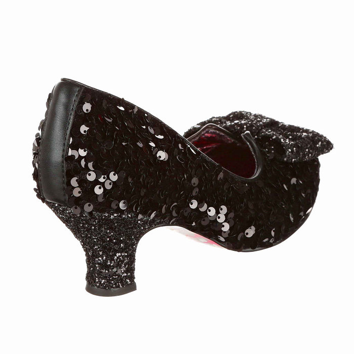 Irregular Choice Dazzling Diva | Black Sequin Low Mid Heel Slip On Shoes | Irregular Choice