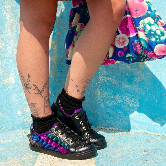 Irregular Choice Frilly Casual Dark Metallic Trainers | Hot Like Honey