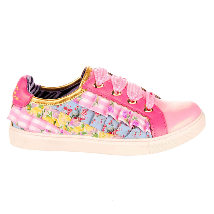 Irregular Choice Frilly Casual Floral Cottagecore Trainers | Hot Like Honey
