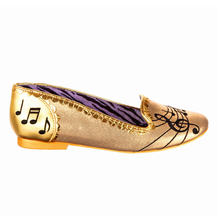Irregular Choice Gold Slip On Ballet Pumps Music Score Print | Smooth Jazz