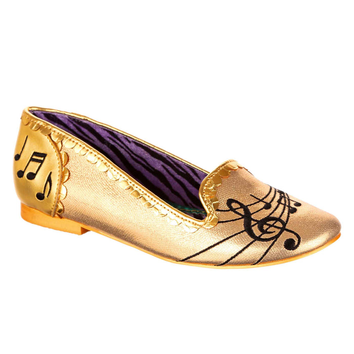 Irregular Choice Gold Slip On Ballet Pumps Music Score Print | Smooth Jazz