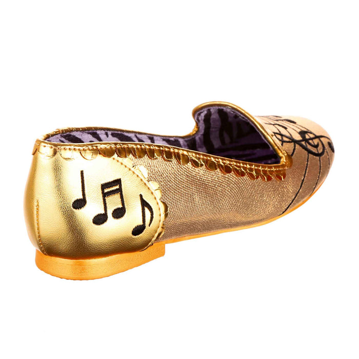 Irregular Choice Gold Slip On Ballet Pumps Music Score Print | Smooth Jazz