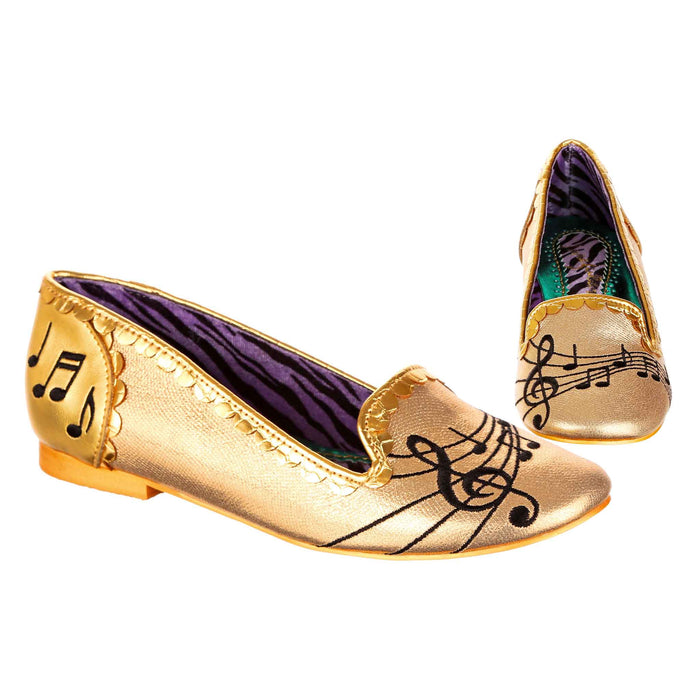 irregular choice Gold Slip On Ballet Pumps Music Score Print | Smooth Jazz