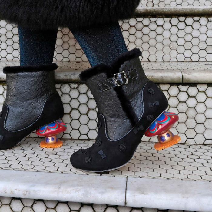 Irregular Choice Irregular Choice Black Ankle Boot With Mushroom Concept Heel | Mushroom Meadow