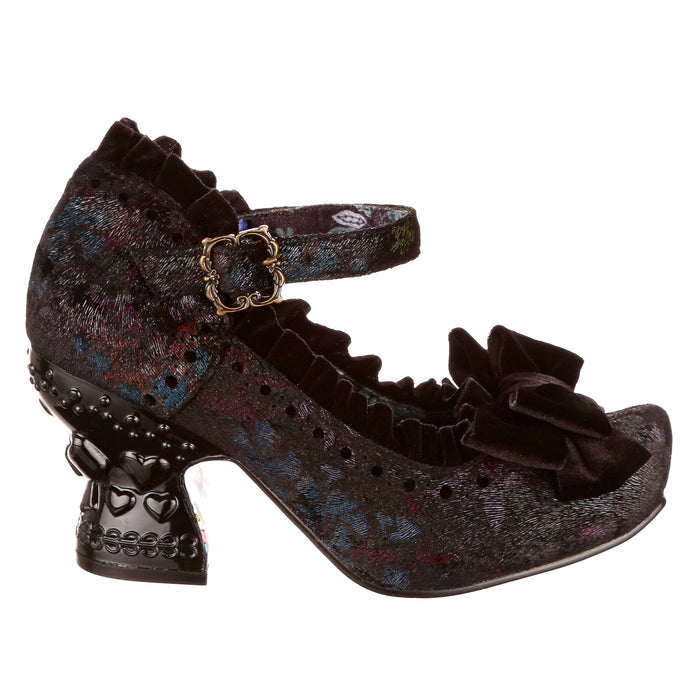 Irregular Choice Irregular Choice Black Baroque Gothic Mid Heel Shoes With Buckle Fastened Ankle Strap | Ruff Em Up