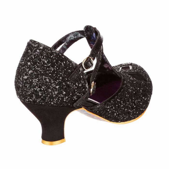 Irregular Choice Irregular Choice Black Glitter Mid Heel Vintage Style Double Strap Buckle Fastening | Golden Age