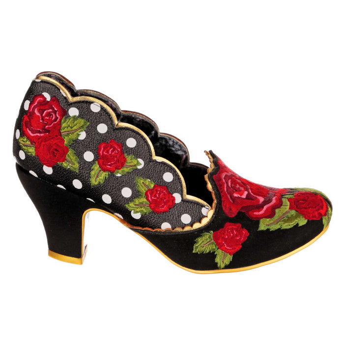irregular Choice Irregular Choice Black Occasion Wear Red Floral Embroidery Mother Of The Bride Mid Heel Shoes | Rose To The Occasion
