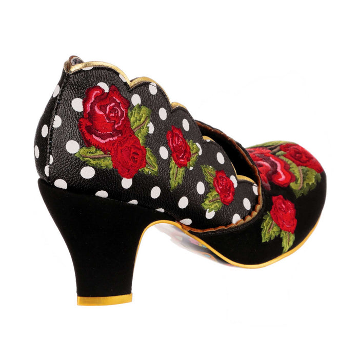 irregular Choice Irregular Choice Black Occasion Wear Red Floral Embroidery Mother Of The Bride Mid Heel Shoes | Rose To The Occasion