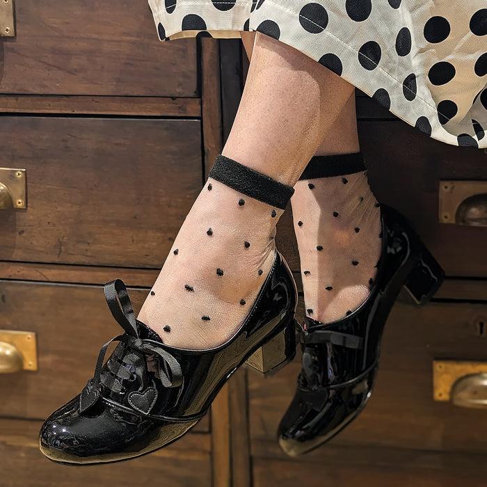 Irregular Choice Irregular Choice Black Patent Shiny Low Block Heel Lace Up Smart Shoes | Dear Dolly