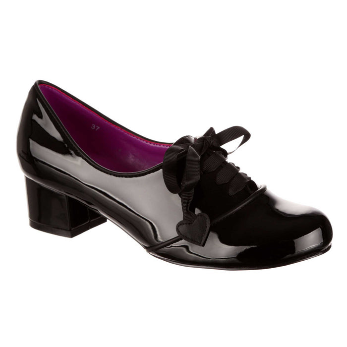 irregular choice Irregular Choice Black Patent Shiny Low Block Heel Lace Up Smart Shoes | Dear Dolly