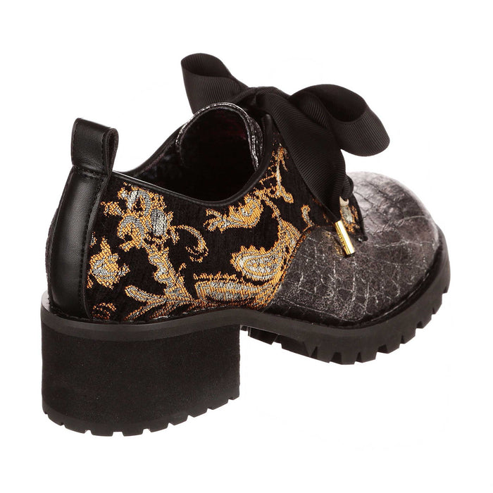 Irregular Choice Irregular Choice Black Silver Round Toe Lace Up Mid Heel Shoes | On Your Mind