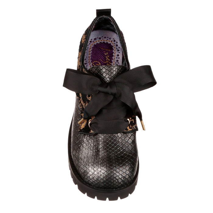 Irregular Choice Irregular Choice Black Silver Round Toe Lace Up Mid Heel Shoes | On Your Mind