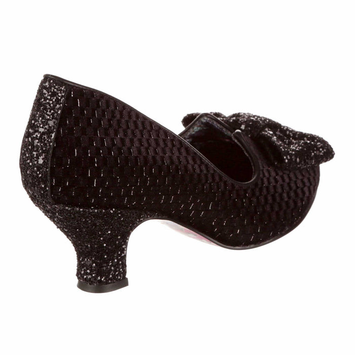 Irregular Choice Irregular Choice Black Velvet Glitter Bow Mid Heel Shoes | Dazzling Diva