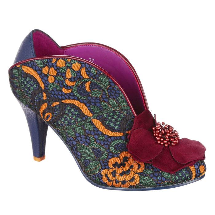 irregular choice Irregular Choice Blue Multi Lace Slip On High Heel Shoes With Floral Decoration | Moonlit Serenade irregular choice Irregular Choice Blue Multi Lace Slip On High Heel Shoes With Floral Decoration | Moonlit Serenade