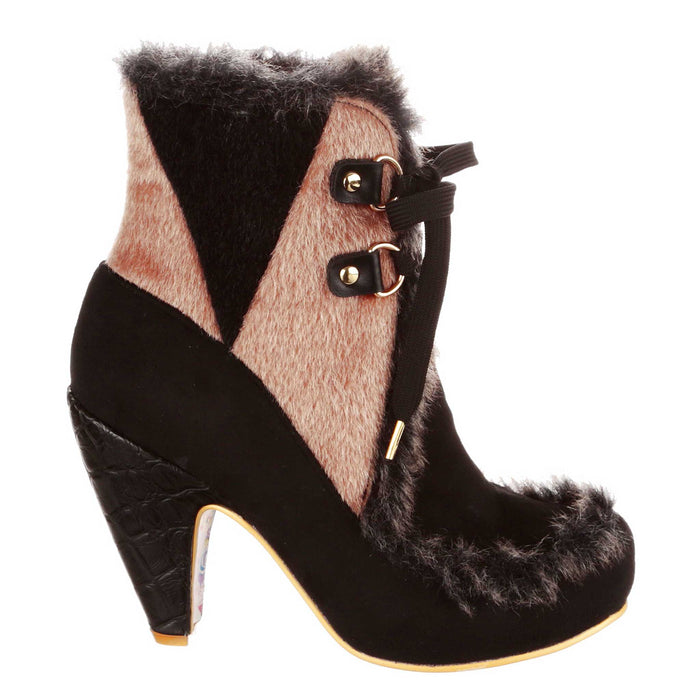 Irregular Choice Irregular Choice Faux Fur Black High Heel Lace Up Ankle Boots | Apple Turnover