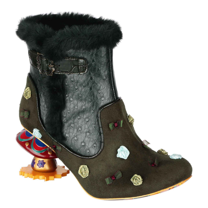 Irregular Choice Irregular Choice Forest Green Ankle Boot With Mushroom Concept Heel | Mushroom Meadow