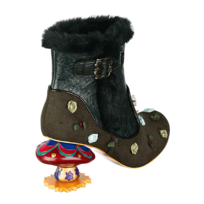 Irregular Choice Irregular Choice Forest Green Ankle Boot With Mushroom Concept Heel | Mushroom Meadow