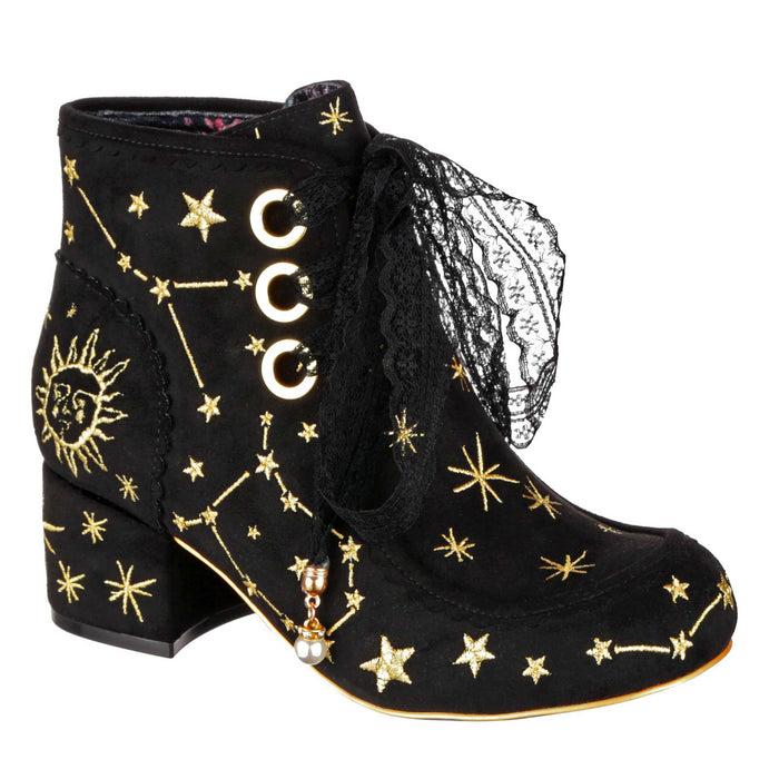 Irregular Choice Irregular Choice Galaxy Embroidered Black Lace Up Ankle Boots With Zodiac Constellations | Alpha Centauri